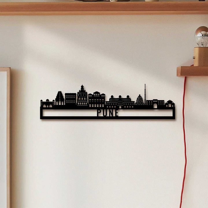 Printed Black Wooden Pune City Skyline Wall Decor