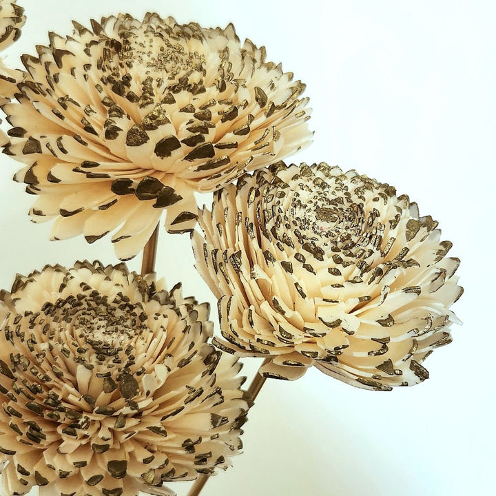 Handmade White & Gold Zinnia Flowers Stems Bouquet | Set Of 5