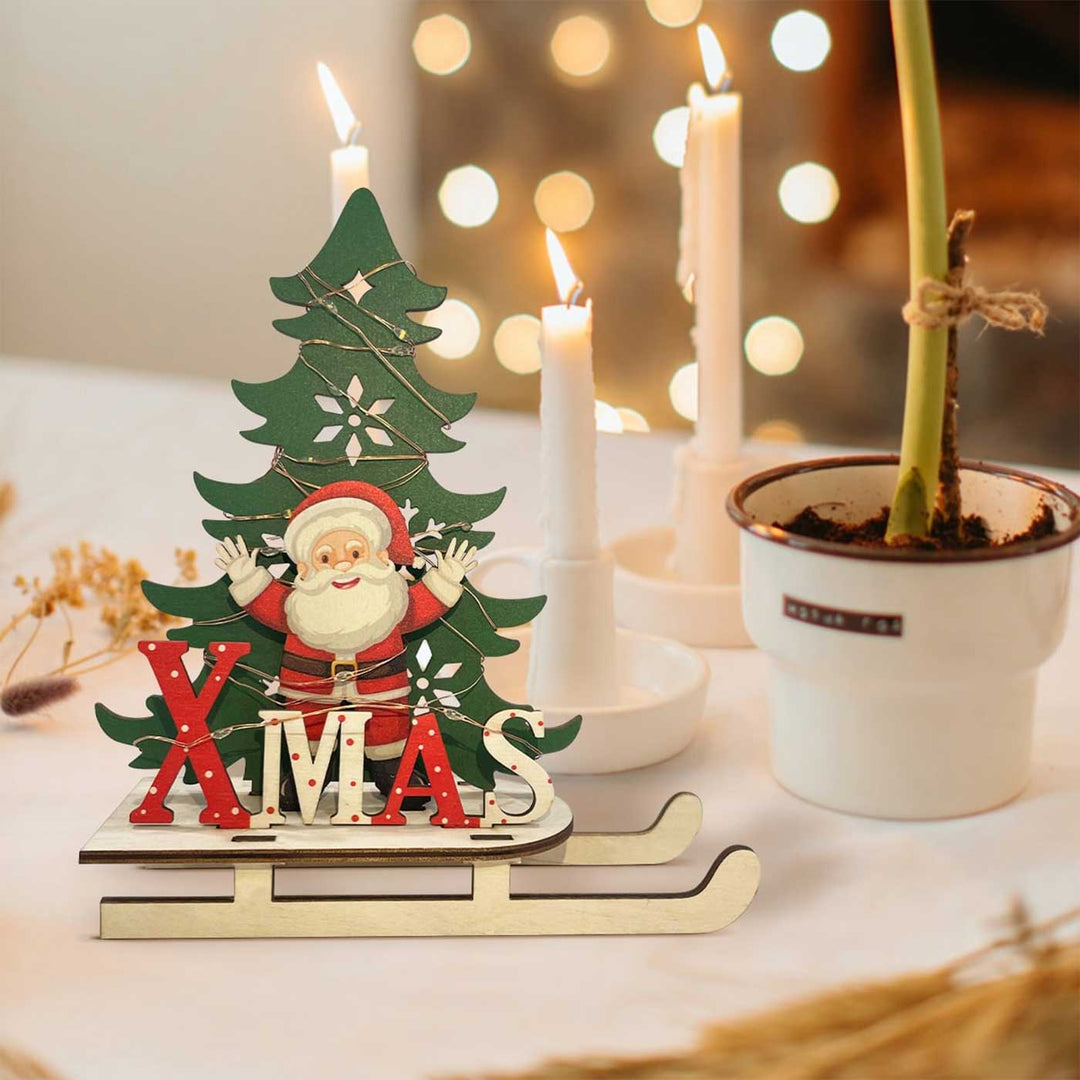 Handmade Wooden Party Decor Santa With Lights For Christmas Decoration