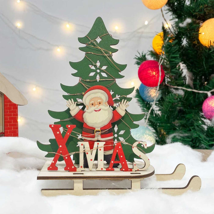 Handmade Wooden Party Decor Santa With Lights For Christmas Decoration