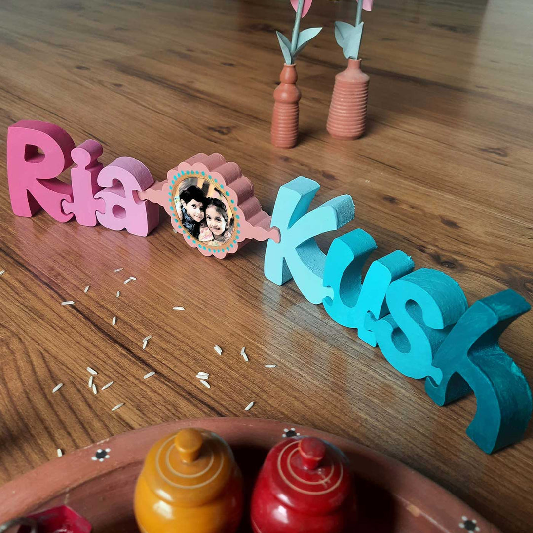 Photo Personalized Handmade Rakhi Name Block For Brother And Sister