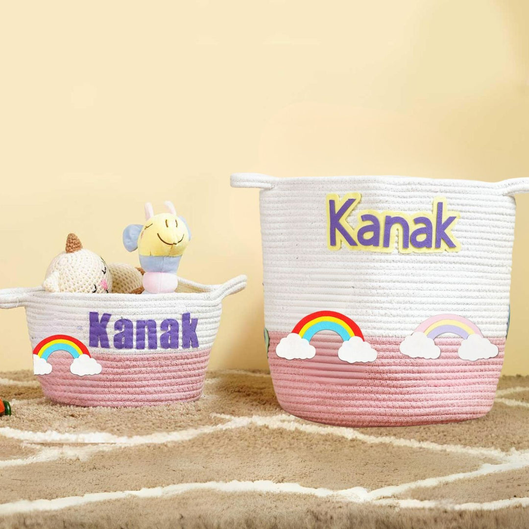 Handmade Personalized Rainbow Themed Kids Rope Basket