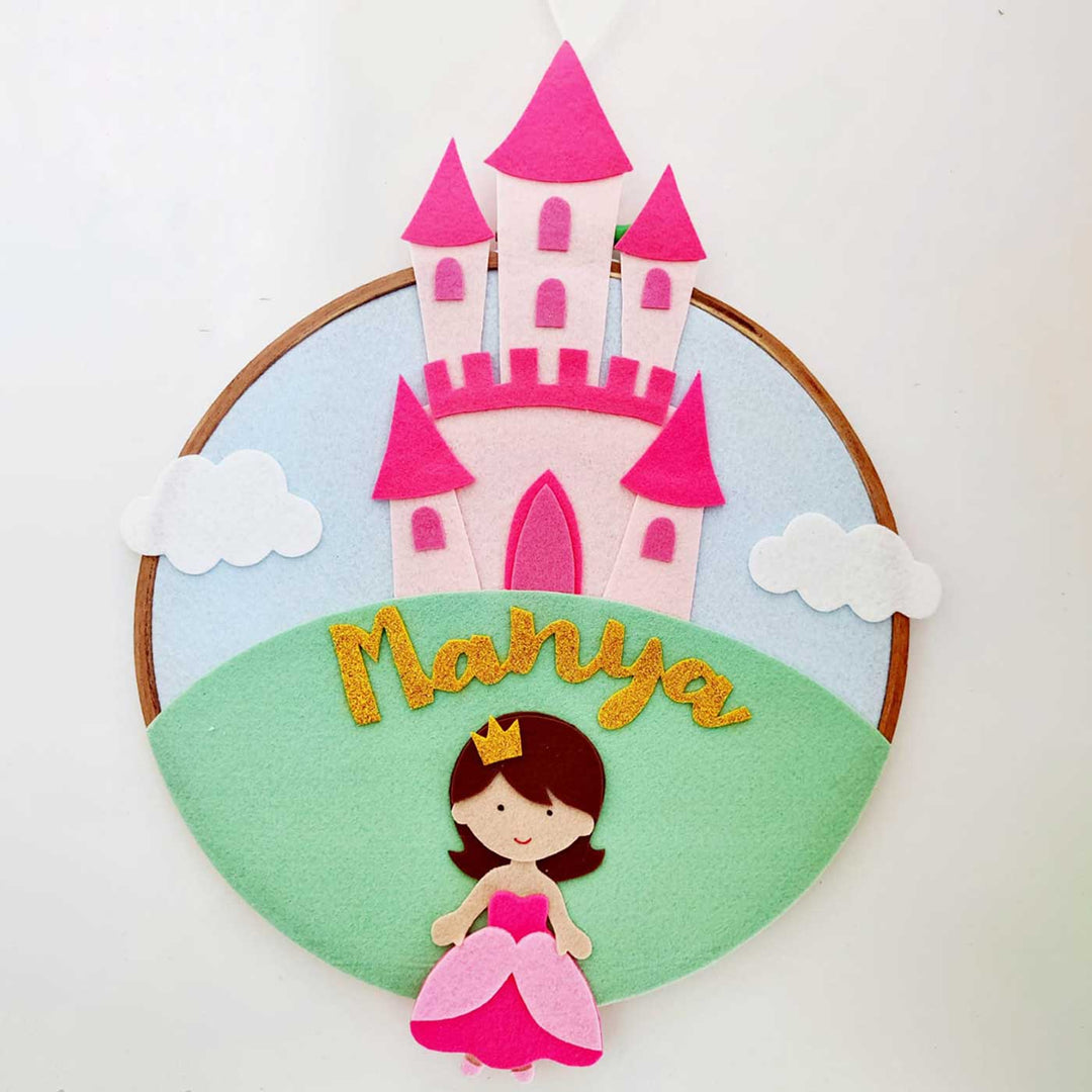 Personalized Handmade Princess and Castle Felt Hoop Name Plate