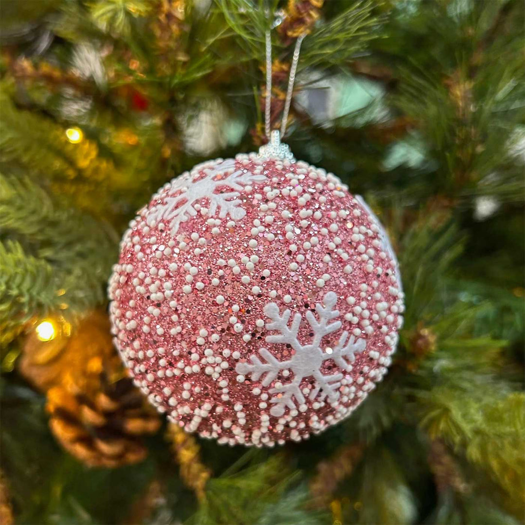 Handmade Gold Red & Pink Shimmer Embellished Chirstmas Ball Ornaments For Decoration | Set Of 9