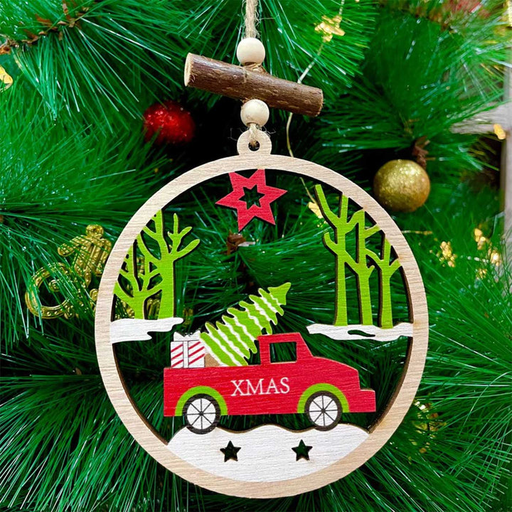 Handmade Transport Wooden Ornaments For Christmas Tree Decoration