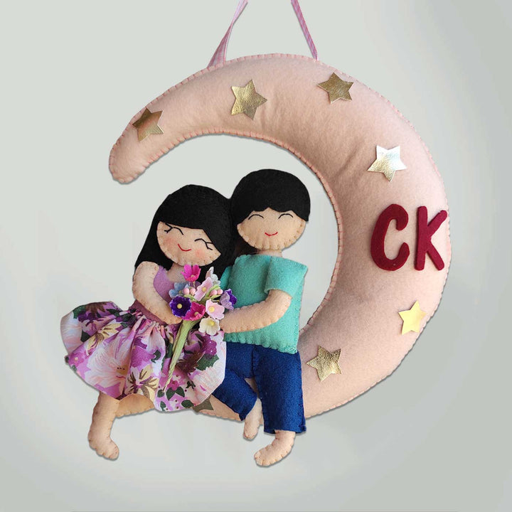 Personalized Handmade Couple Moon Felt Name Plate