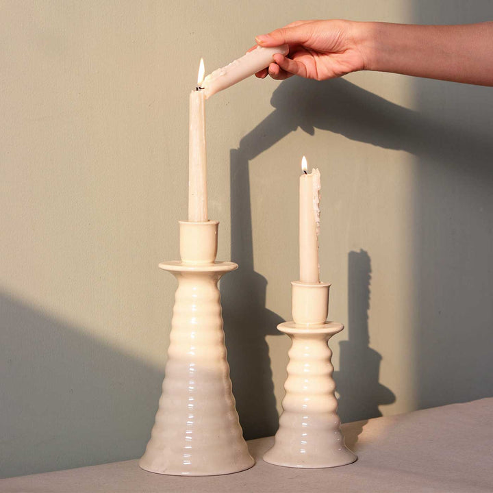 Handmade Beige Coil Shaped Ceramic Candle Holder