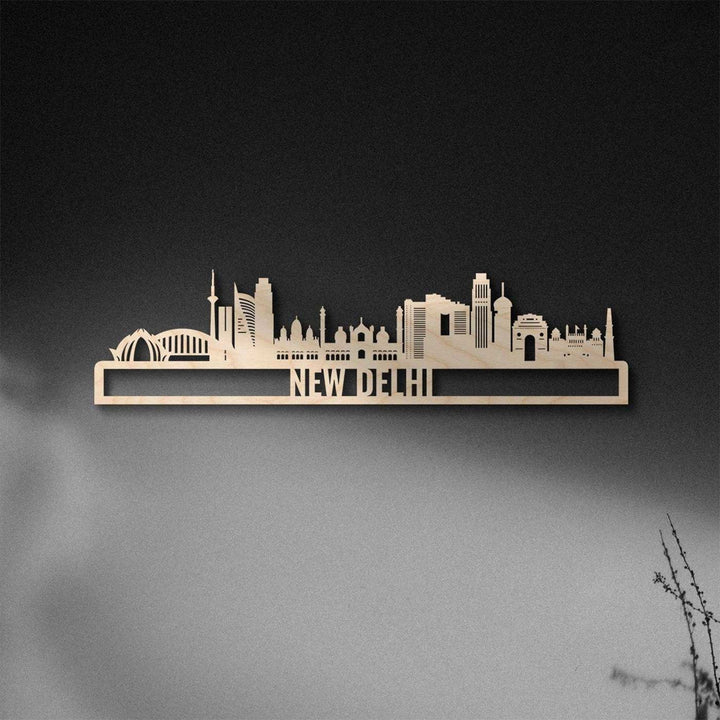 Printed Black Wooden New Delhi City Skyline Wall Decor