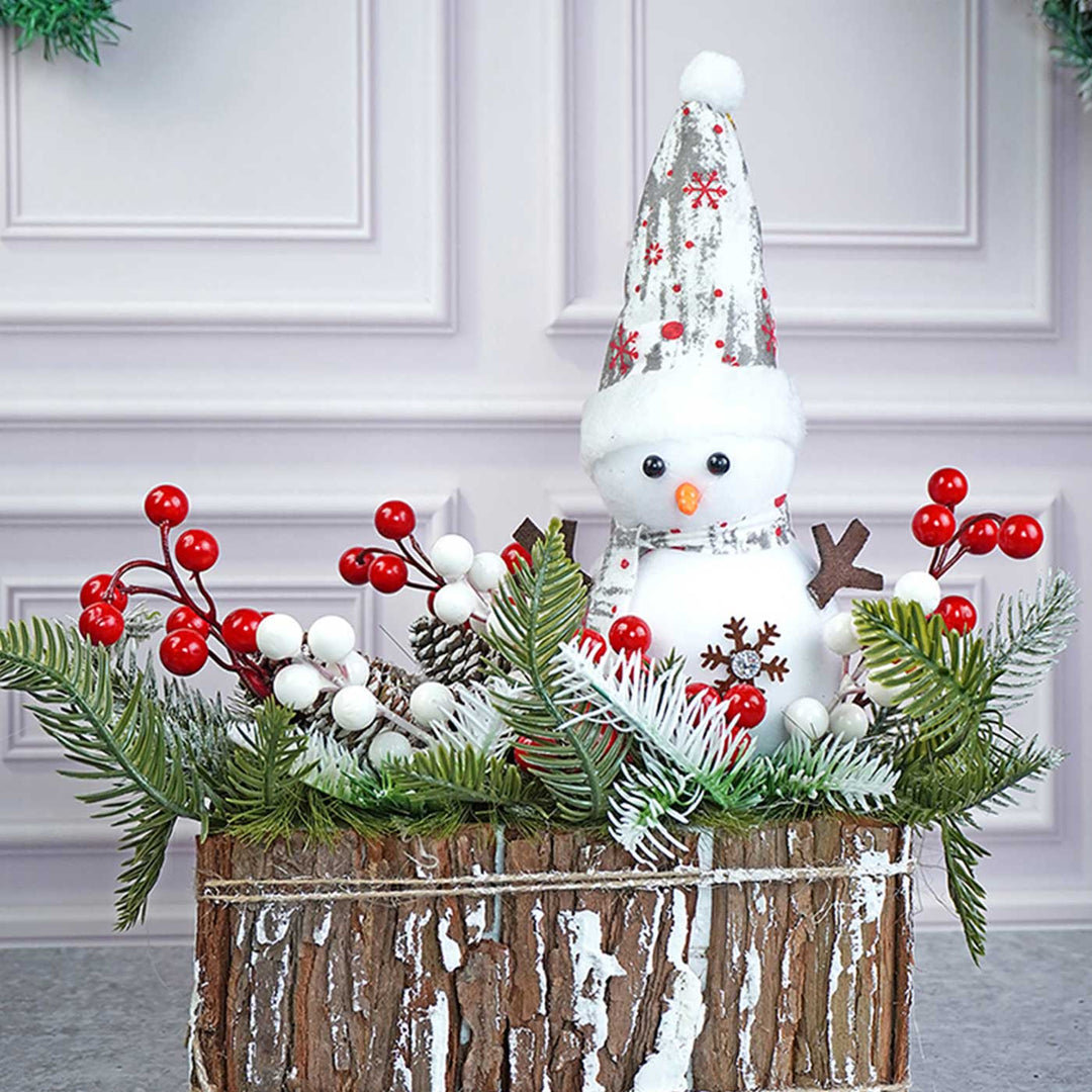 Snowman With Big Rectangular Log Wooden Decor For Christmas Table Decoration