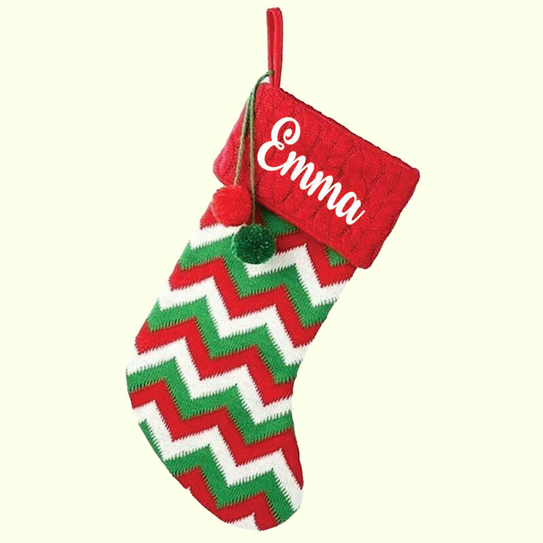 Personalized Holiday Chevron Cheer Knitted Cotton Stockings For Christmas Decoration