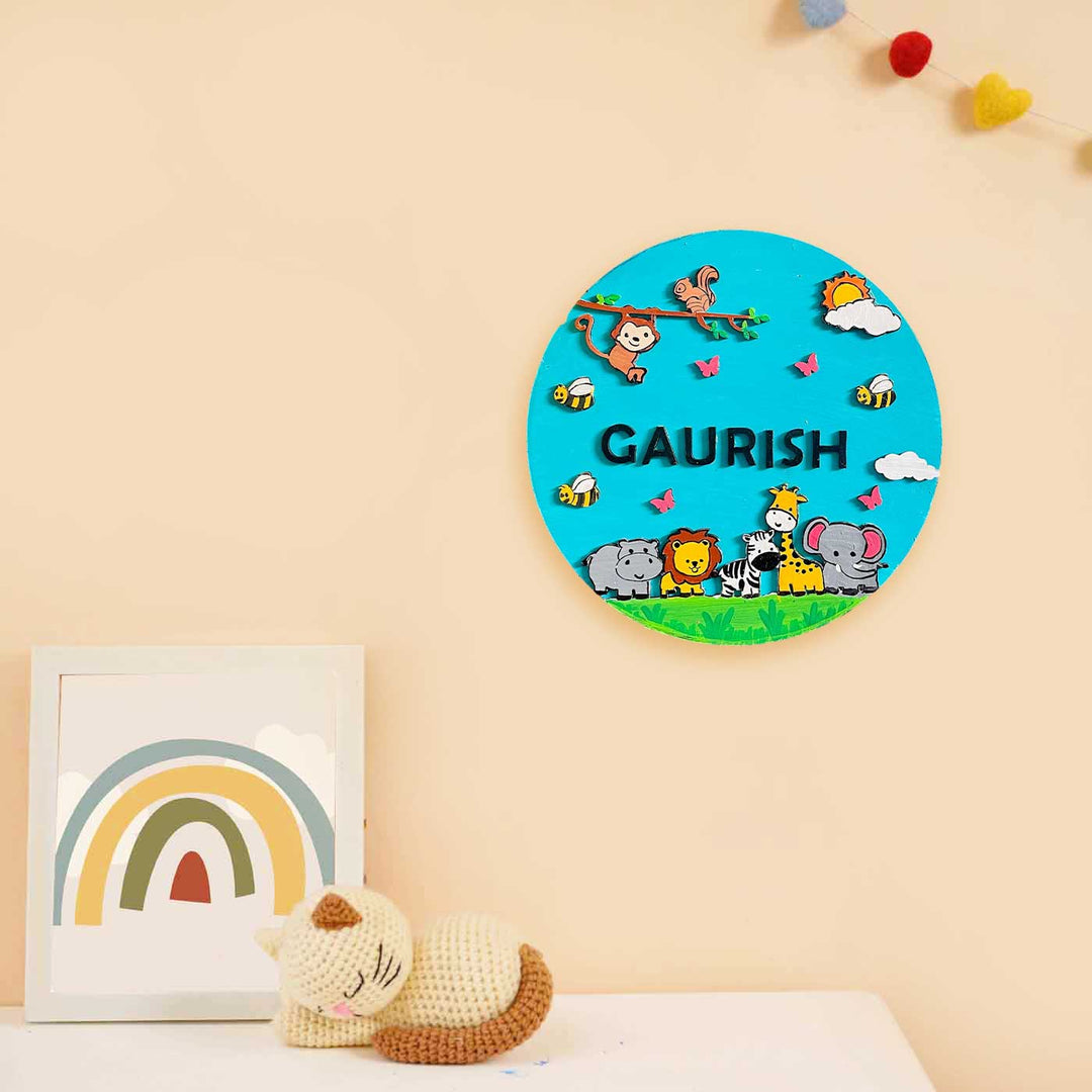 Personalized Hand-Painted Animals Mdf Wood Kids Name Plate