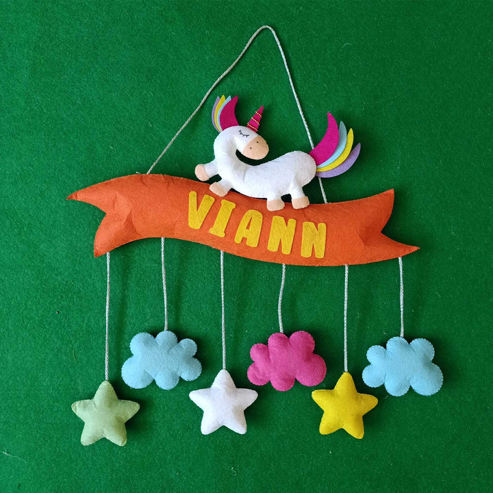 Personalized Handmade Unicorn Theme Felt Kids Name Plate