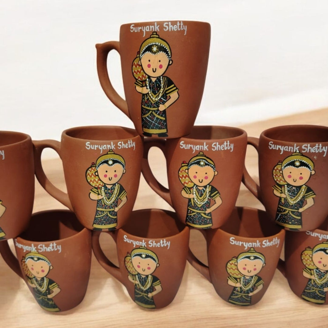 Handpainted Personalised 3D Terracotta Mug with Caricatures