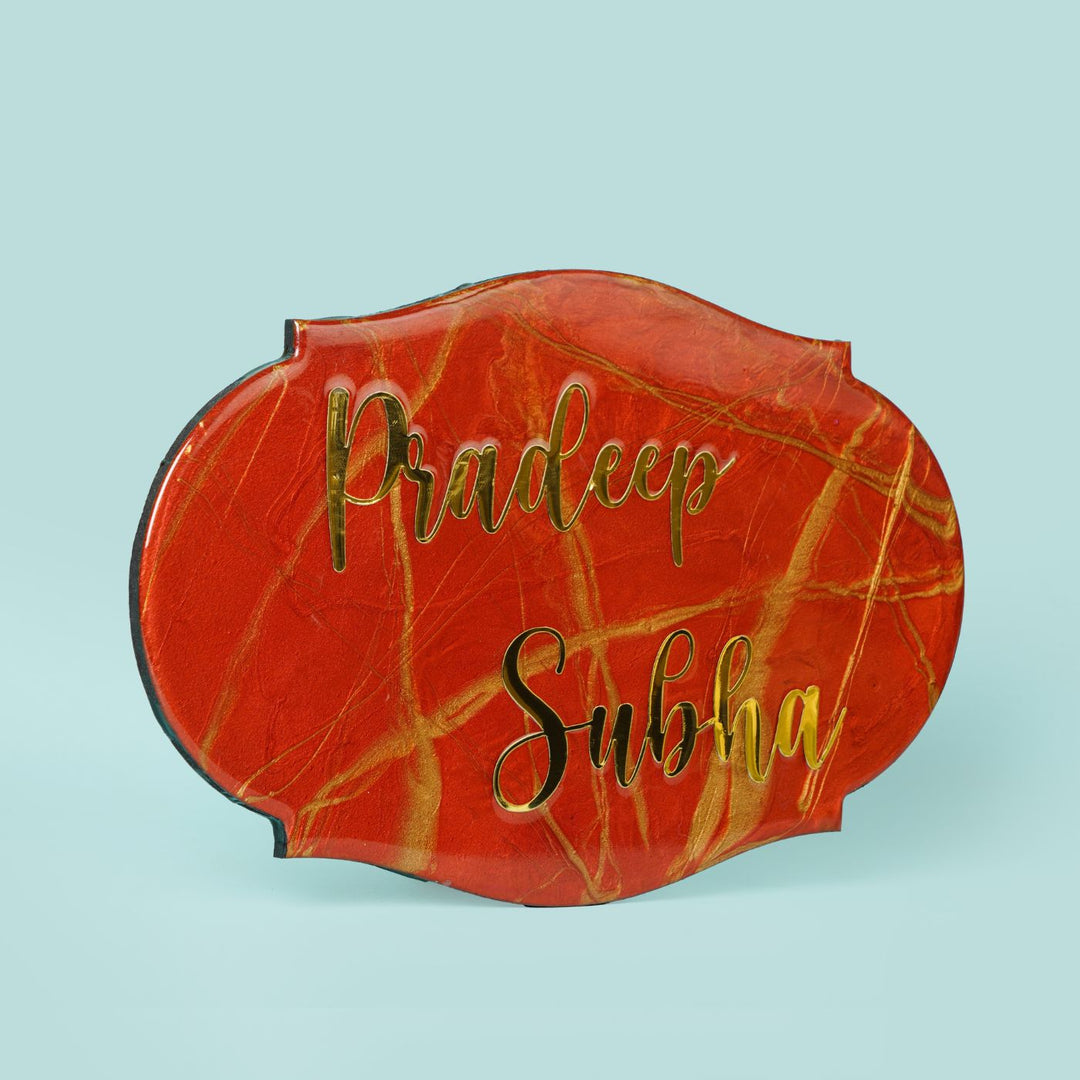 Handmade Resin Orange & Gold Victorian Marbled Name Plate