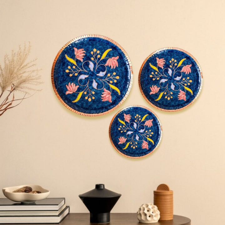 Copper Enamel Wall Plate - Light Brown Swirling Lotus