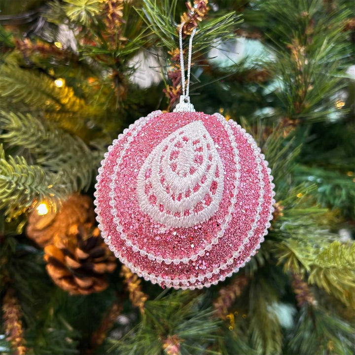 Handmade Pink Rose Gold & Red Shimmer Embellished Chirstmas Ball Ornaments For Decoration | Set Of 9