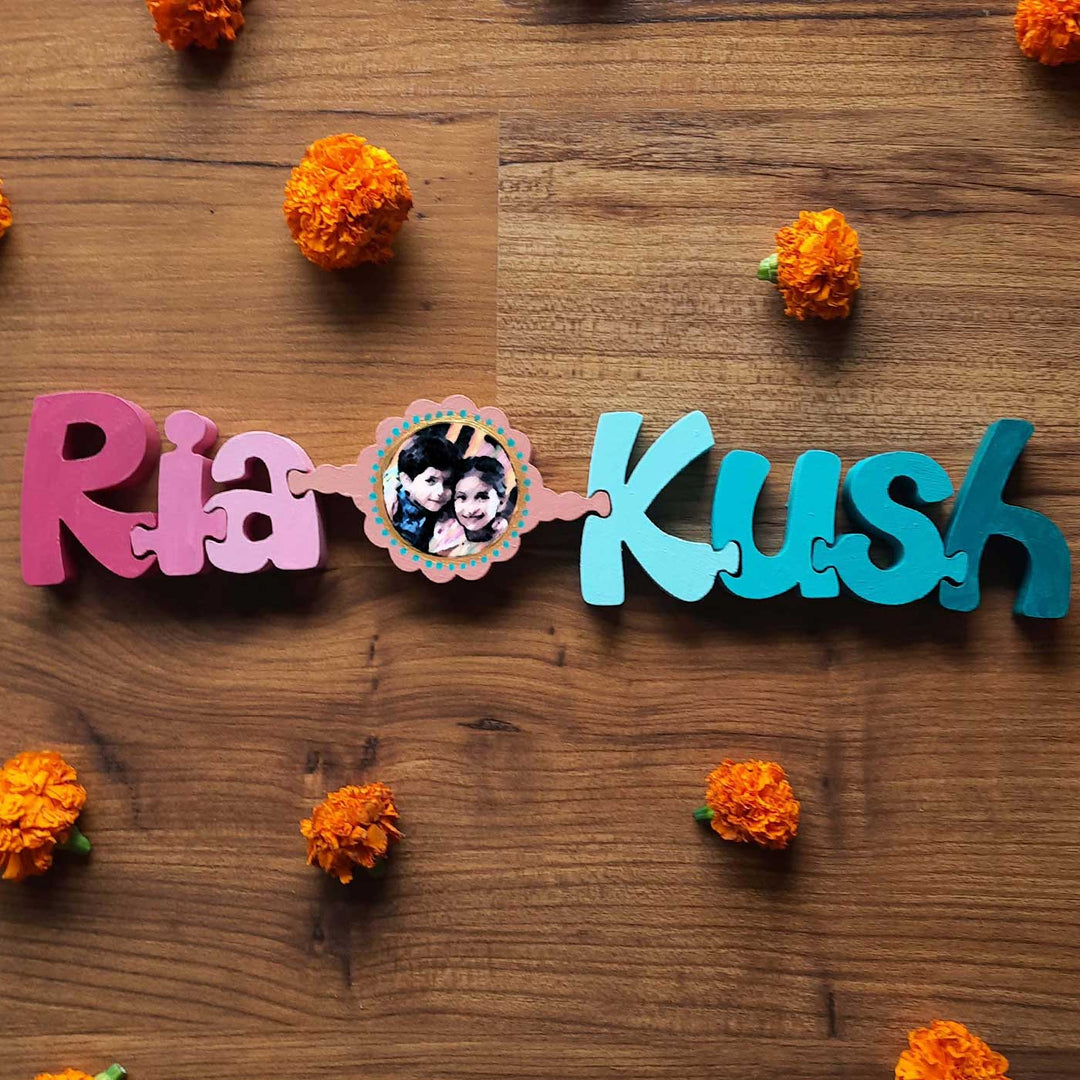 Photo Personalized Handmade Rakhi Name Block For Brother And Sister