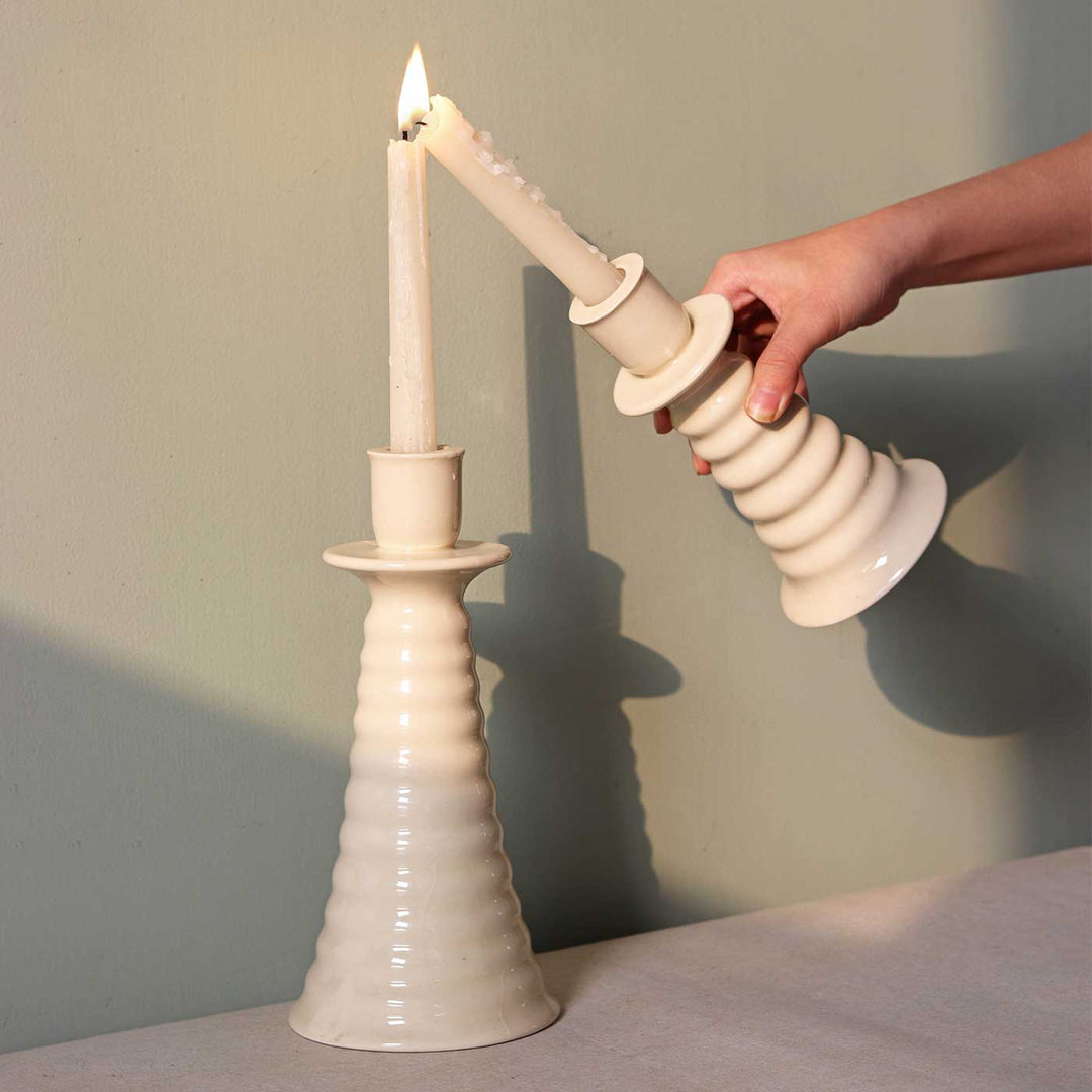 Handmade Beige Coil Shaped Ceramic Candle Holder