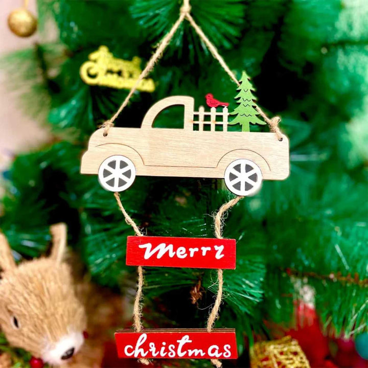 Handmade Truck Wooden Ornaments For Christmas Tree Decoration