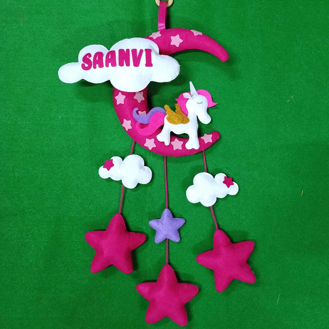 Personalized Handmade Unicorn Theme Moon & Cloud Felt Kids Name Plate