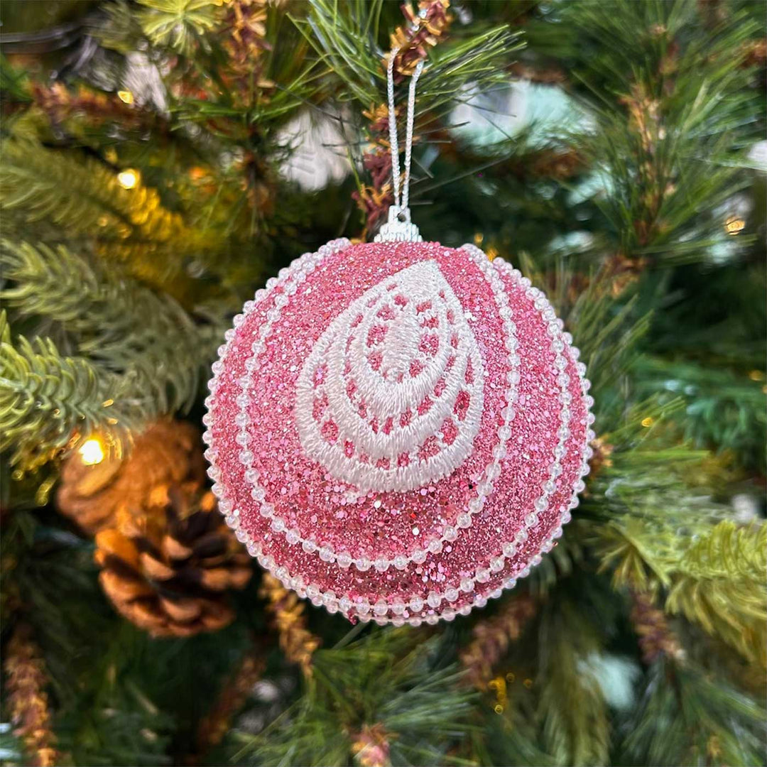 Handmade Gold & Pink Shimmer Embellished Chirstmas Ball Ornaments For Decoration | Set Of 9