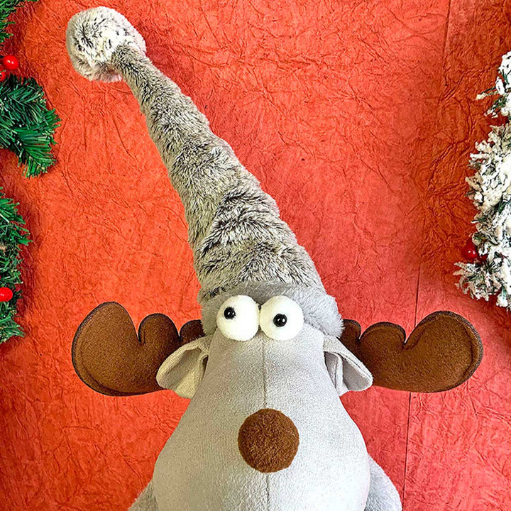 Grey Dress Mrs. Reindeer Self-Standing Woolen Decor For Christmas Table Decoration