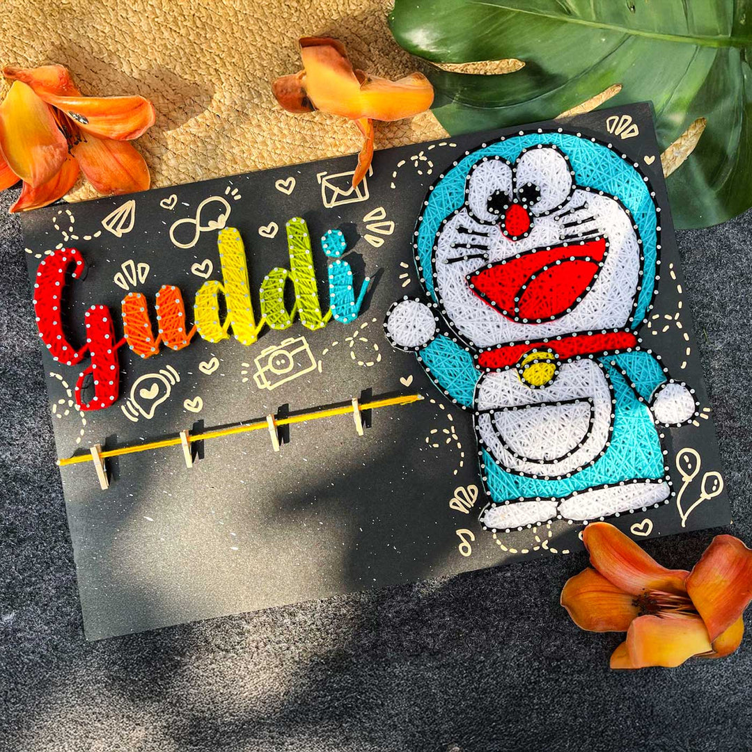 Personalized String Art Doraemon MDF Wood Name Plate