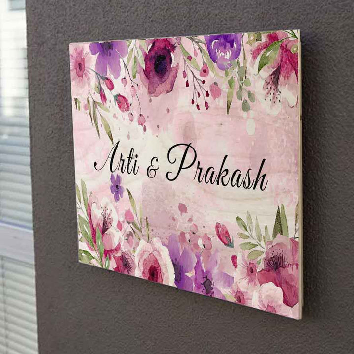 Printed Spring Floral Wooden Rectangle Nameplate