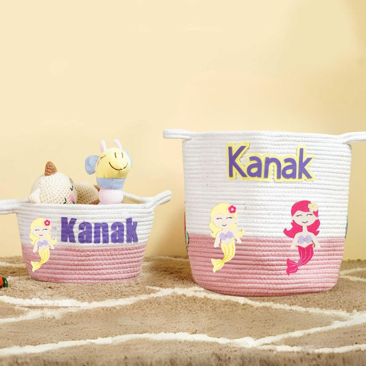 Handmade Personalized Mermaid Themed Kids Rope Basket