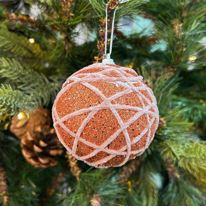 Handmade Rose Gold & Red Shimmer Embellished Chirstmas Ball Ornaments For Decoration | Set Of 9