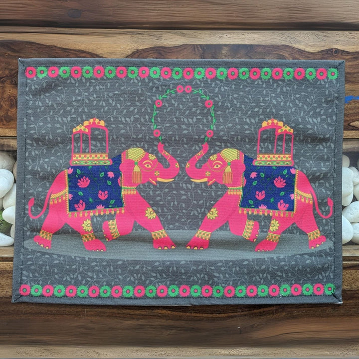 Printed Whimsical Tusker Parade Table Runner & Mat Set