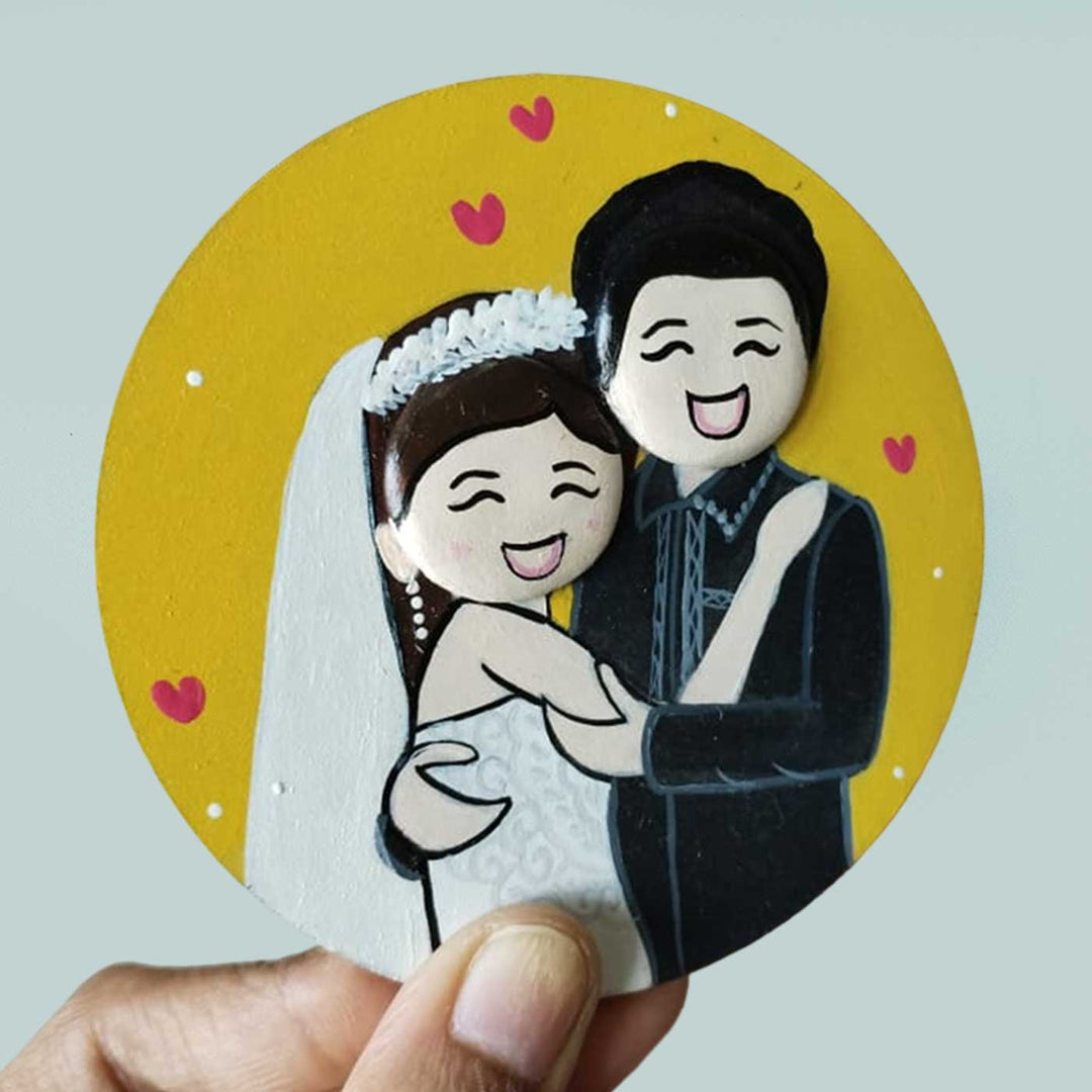 Photo Personalized Pebble Art Couples Magnet With Yellow Background