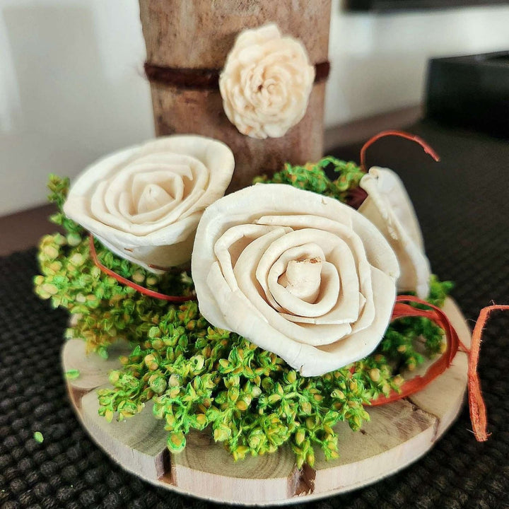 Handmade White Shola Flower Centerpiece With Candle Holder