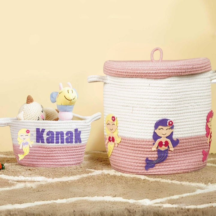 Handmade Personalized Mermaid Themed Kids Rope Basket