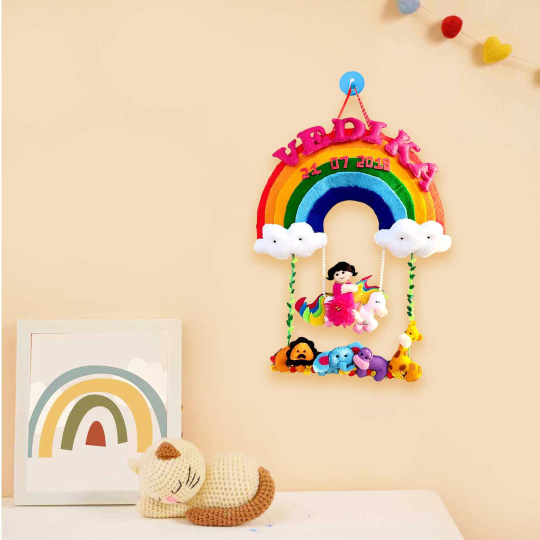 Personalized Unicorn & Rainbow Felt Kids Name Plate