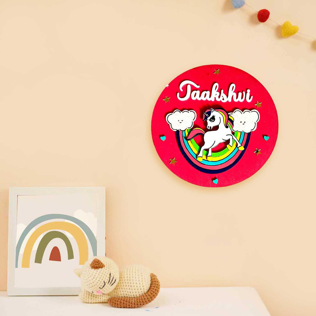 Personalized Hand-Painted Unicorn Mdf Wood Kids Name Plate