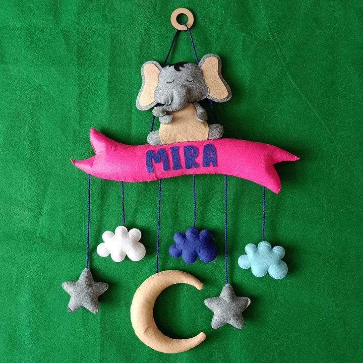 Personalized Handmade Sitting Elephant Theme Felt Kids Name Plate