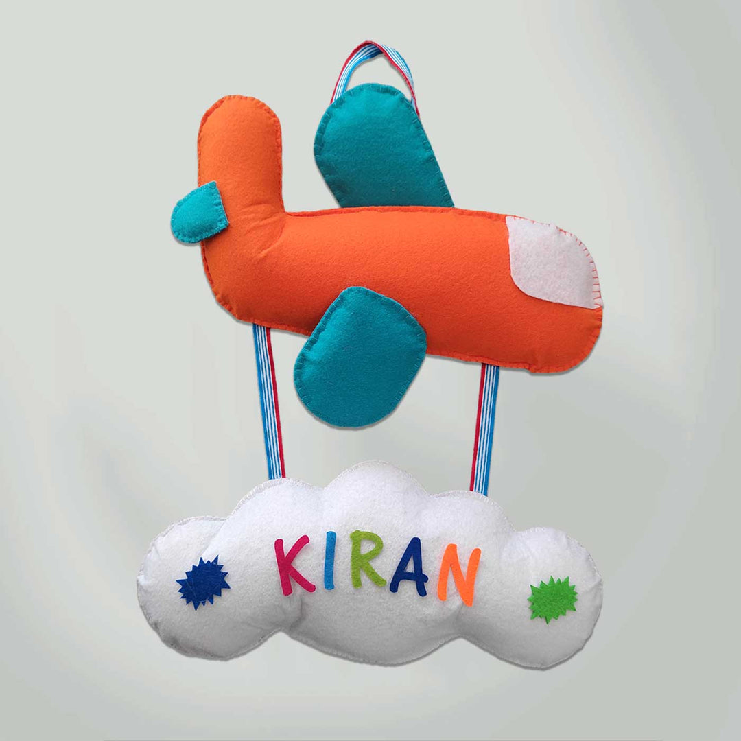 Personalized Handmade Aeroplane Theme Felt Name Plate