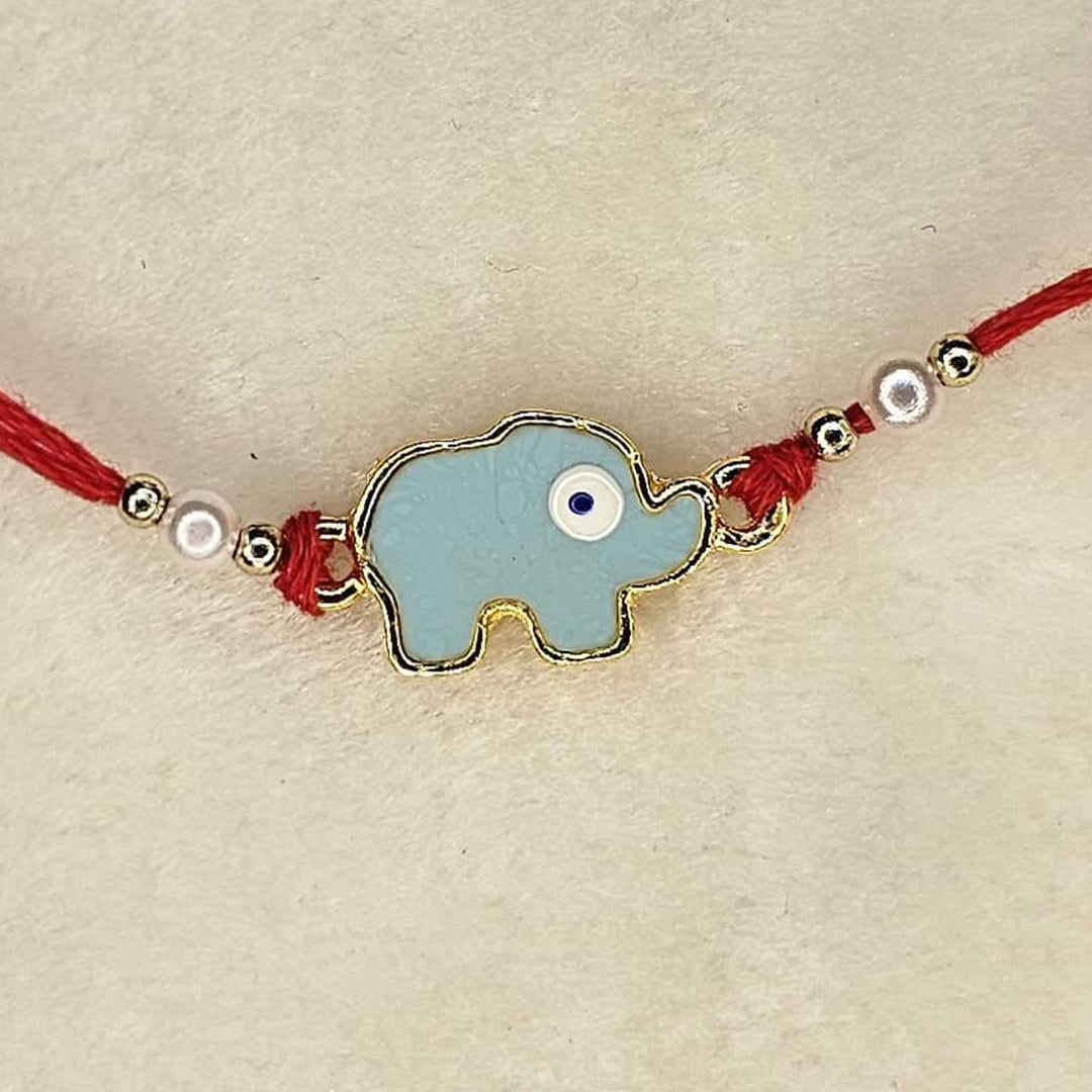 Handmade Elephant Metal Kids Rakhi With Roli Chawal