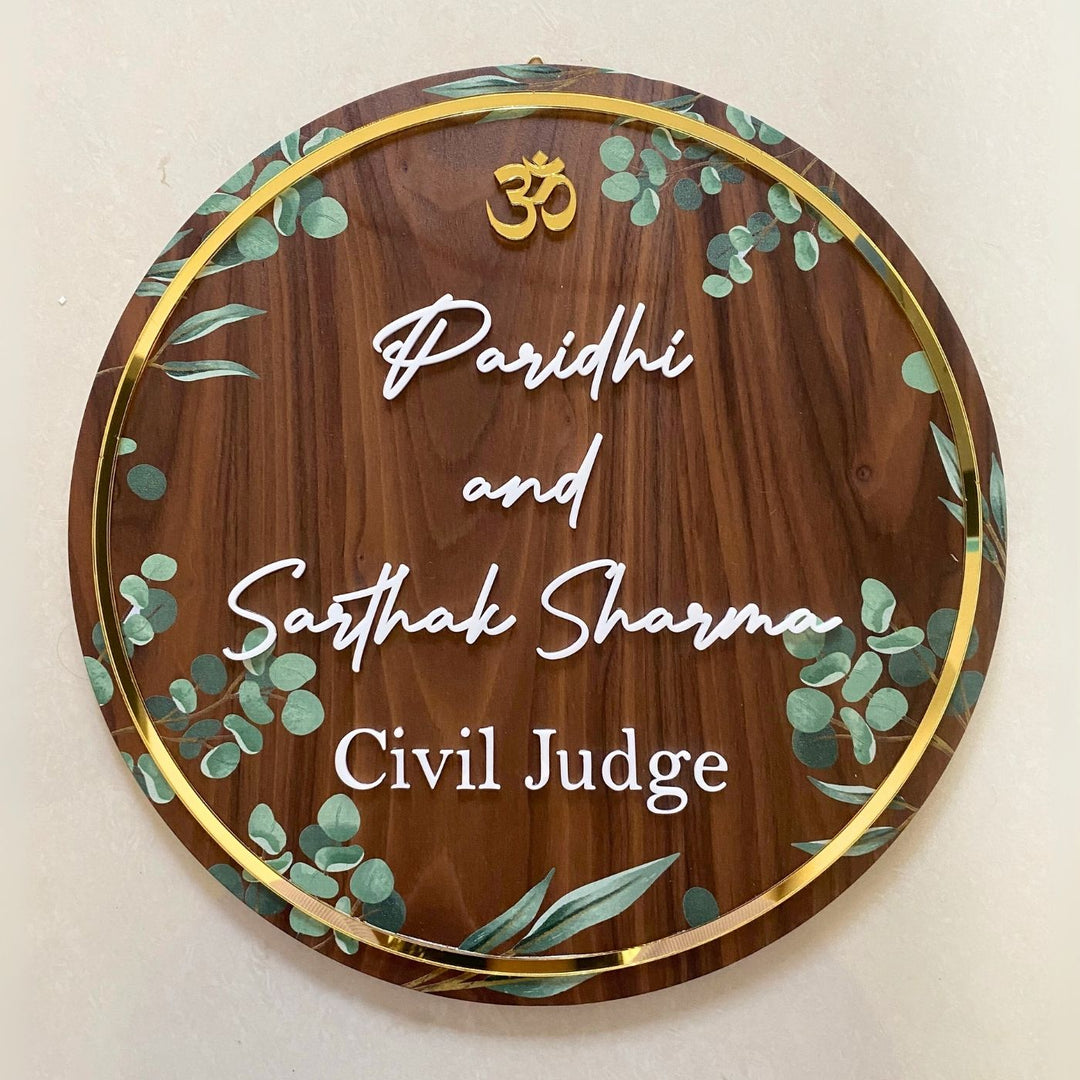 Personalised Wooden Floral Round Nameplate