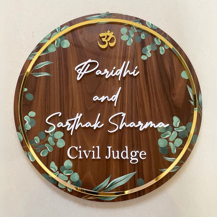 Personalised Wooden Floral Round Nameplate