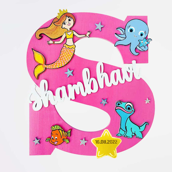 Handcrafted Personalized Kids Mermaid Themed Monogram MDF Nameplate