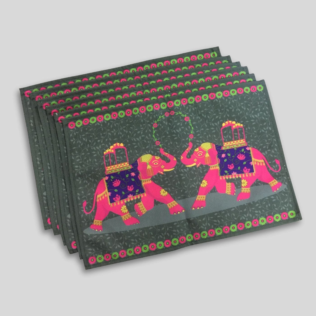 Printed Whimsical Tusker Parade Table Runner & Mat Set