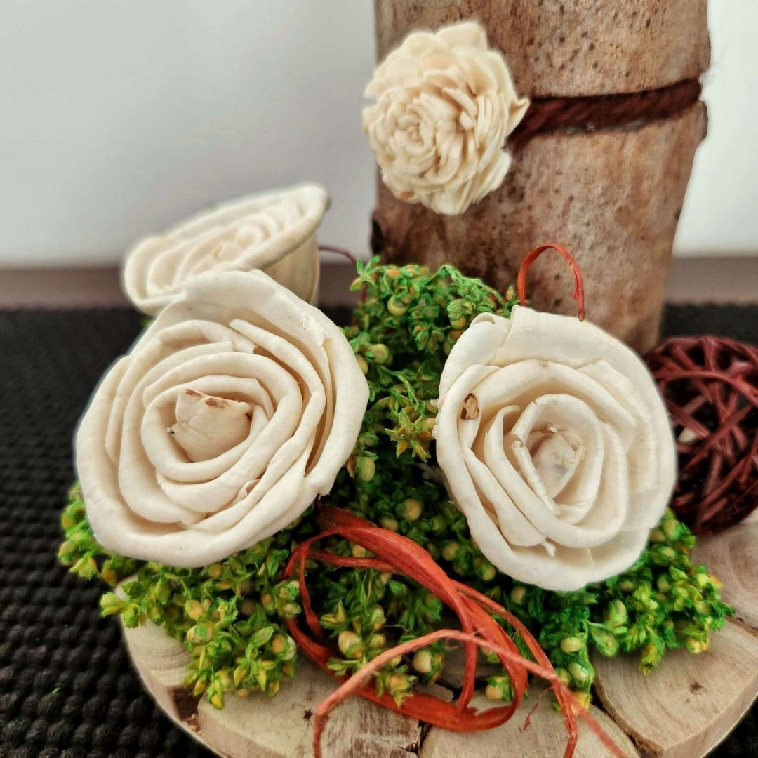 Handmade White Shola Flower Centerpiece With Candle Holder