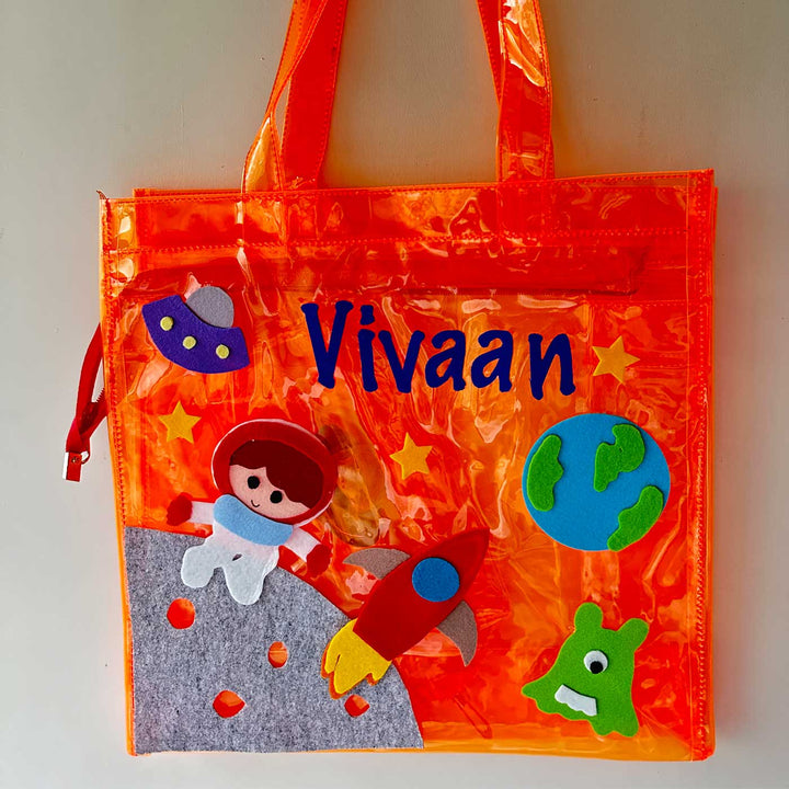 Personalized Handmade Space Theme Kids Tote Bag