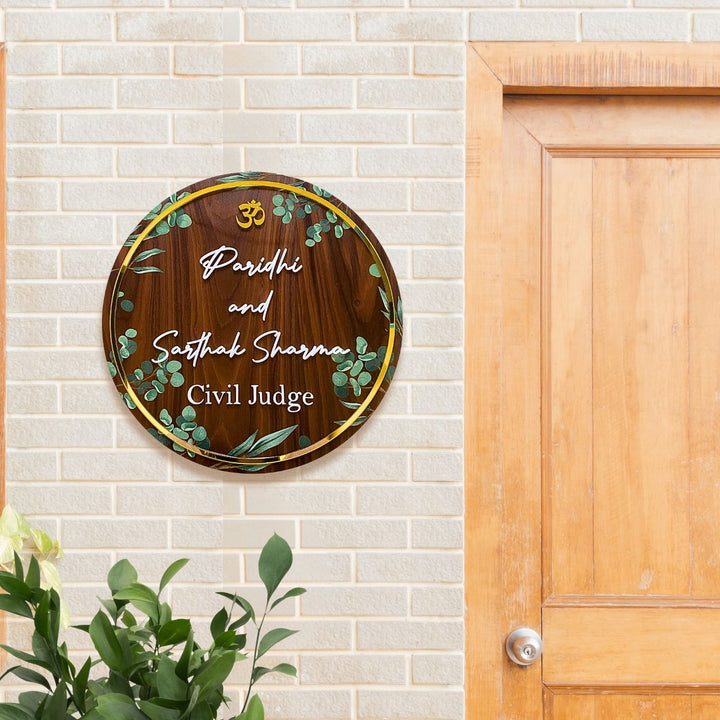 Personalised Wooden Floral Round Nameplate