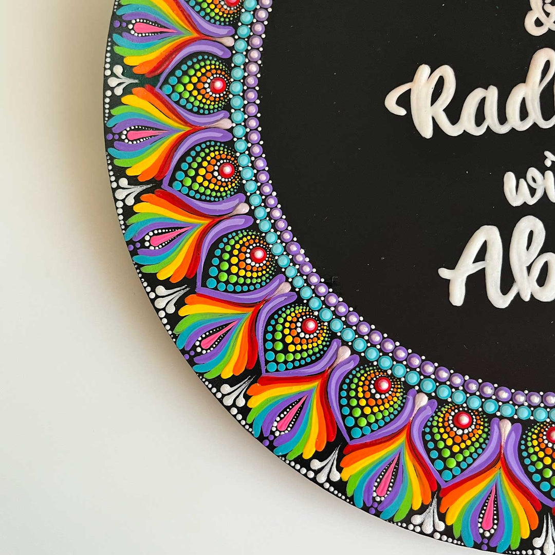 Personalized Handmade Circular Rainbow Dot Mandala Mdf Wood Name Plate