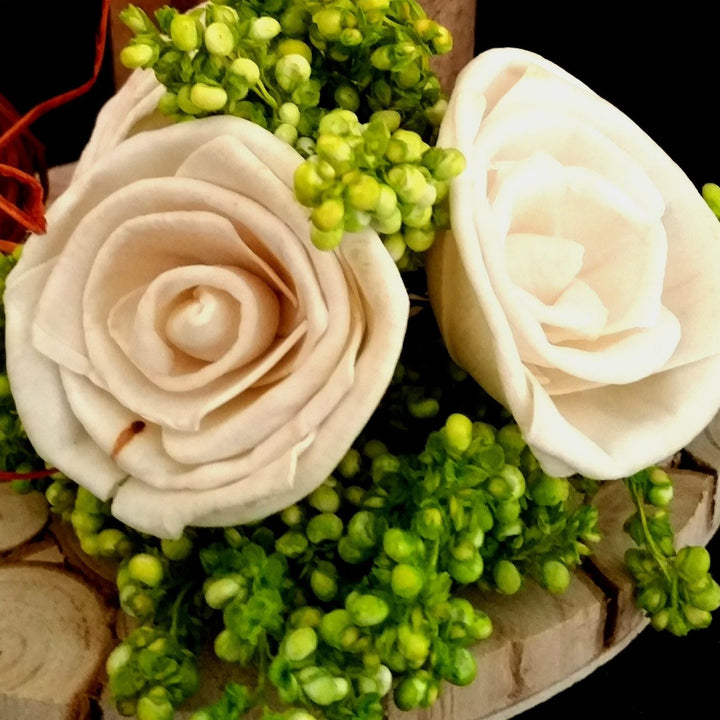 Handmade White Shola Flower Centerpiece With Candle Holder