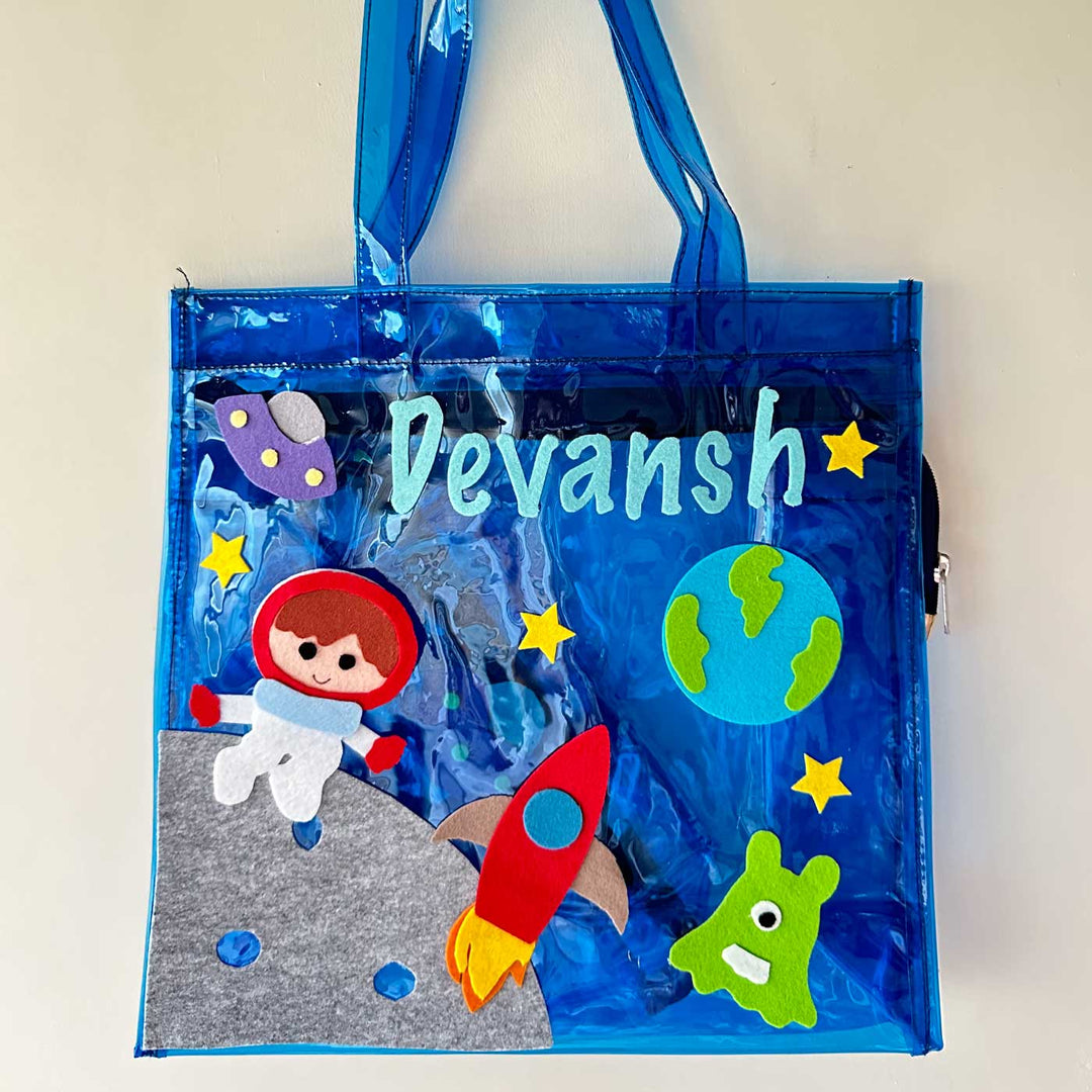 Personalized Handmade Space Theme Kids Tote Bag