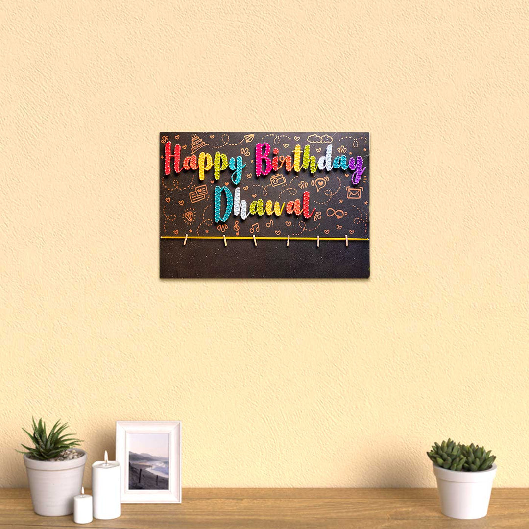 Personalized String Art Multicolor "Happy Birthday" MDF Wood Name Plate